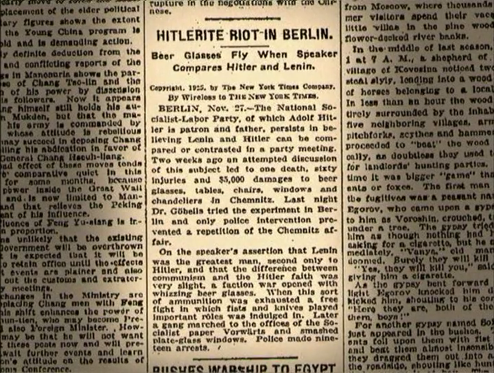 Newspaper article of Joseph Goebbels's speech comparing Hitler with Lenin.